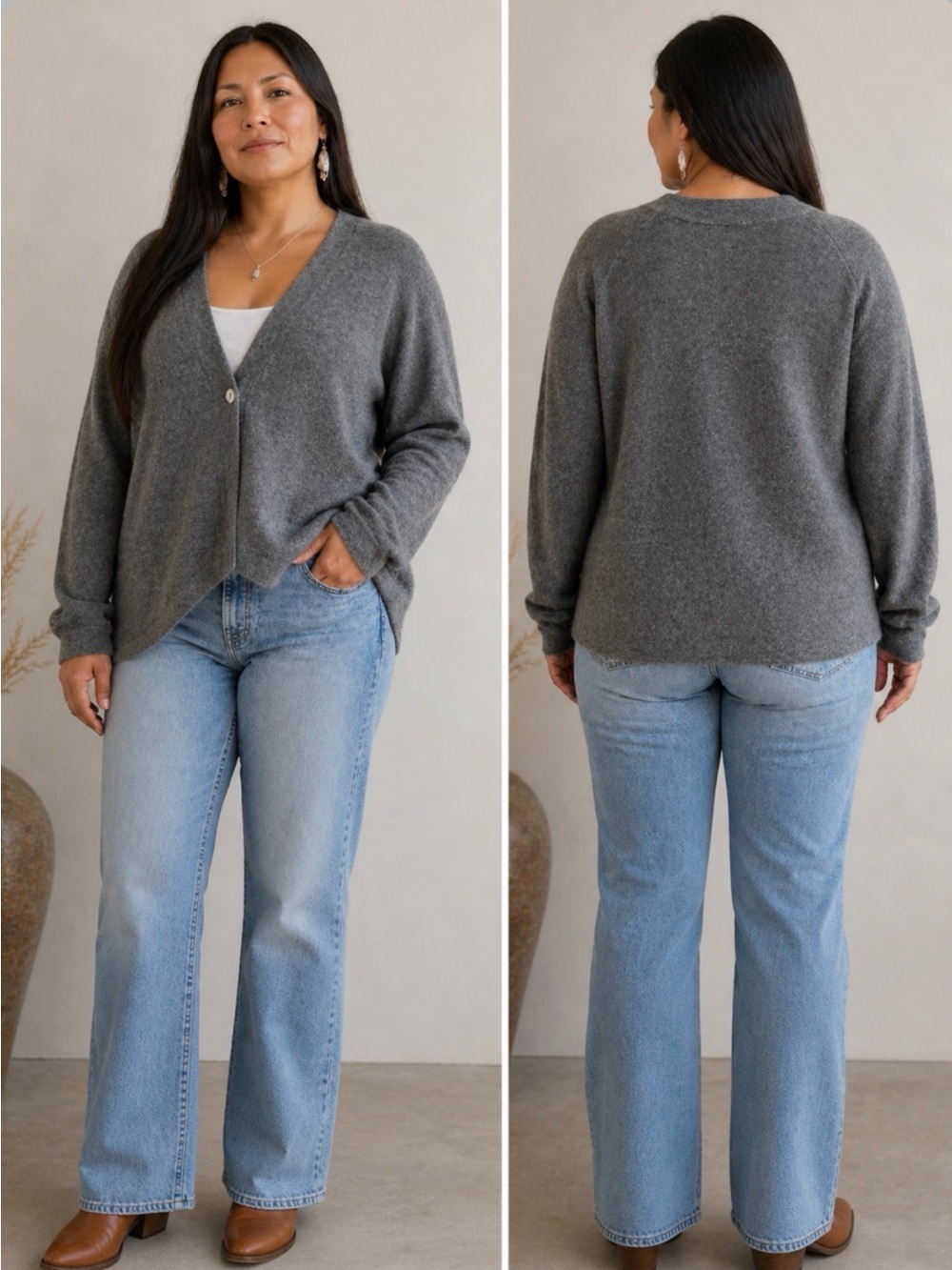 Charter Club 100% Cashmere Gray Cardigan Sweater Size 2X Soft Classic